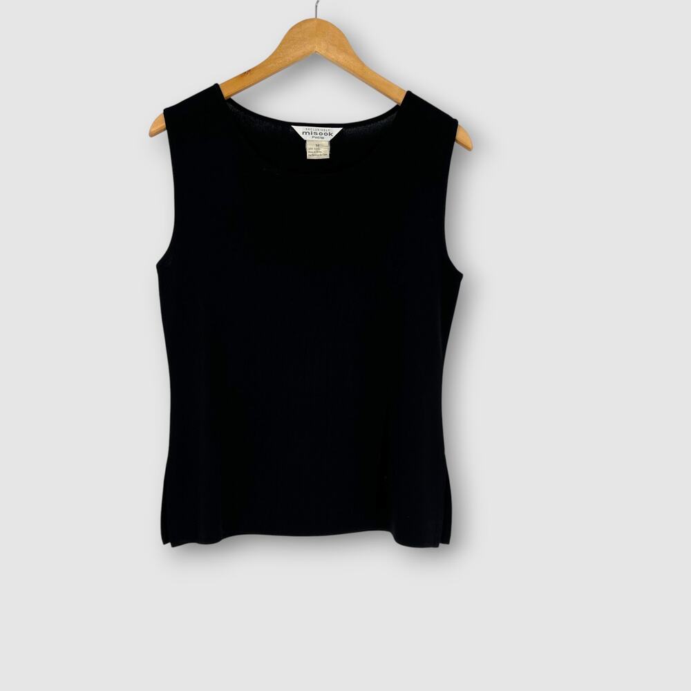 Vintage Misook Black Knit Sleeveless Shell Top Women's Petite Medium